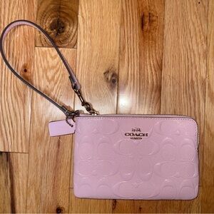 Coach Light Pink Embossed Wristlet